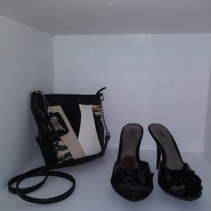 Carlos Santana Black Ruffle Open Toe Mule Heels